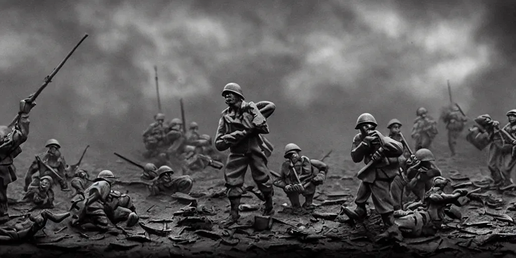 Prompt: world war 2, extremely detailed claymation art, dark, moody, foggy