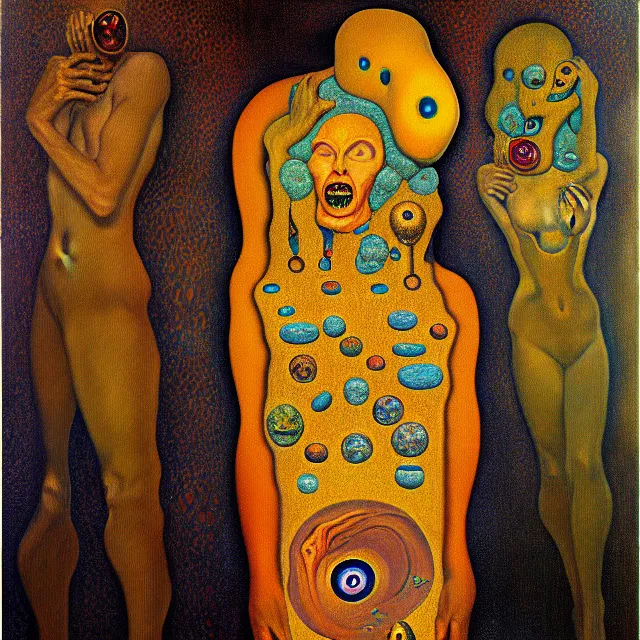 Image similar to an oil on canvas portrait painting, polycount, surrealism, surrealist, lovecraftian, cosmic horror, grant wood, gustav klimt, high detail