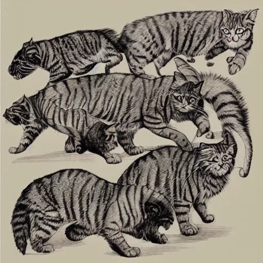 Image similar to “ bernie wrightson ” feline anatomical drawing veterinary herd of cats meadow 1 0 2 4 x 1 0 2 4