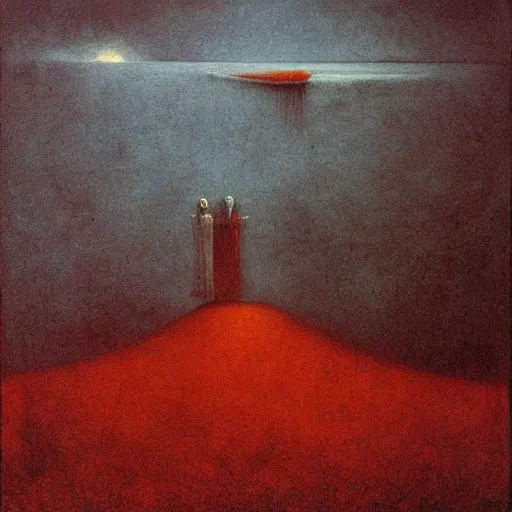 Prompt: surreal scene by beksinski, complementary color,