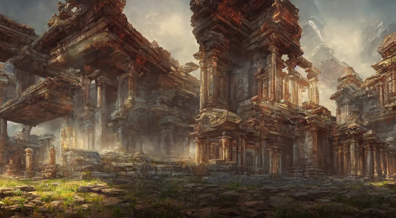 Prompt: a beautiful painting of a ancient temple on another world by sam spratt | wide angle | unreal engine :. 3