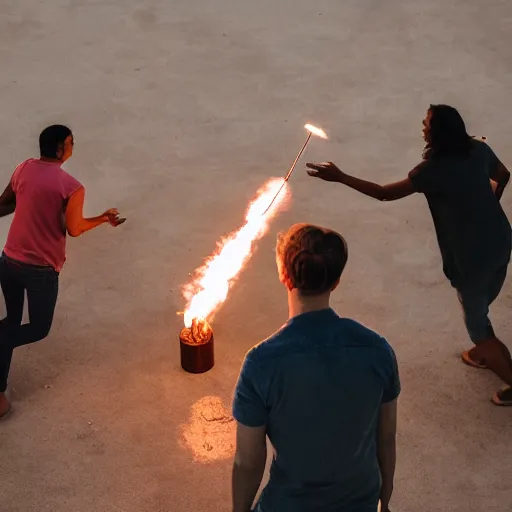 Image similar to photograph of people bonding around a firecircle, kismet, shot from behind