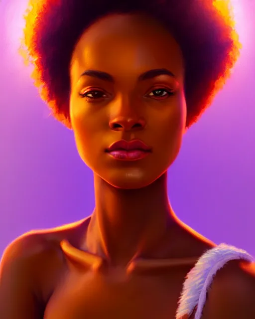 Image similar to beautiful auburn flower african american goddess portrait by sylvain sarrailh, artstation, radiant halo of light, photorealism, w