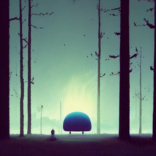 Prompt: a moment of introspection, fantasy, simple, serence, beautiful, meditation, calm, blue by simon stalenhag