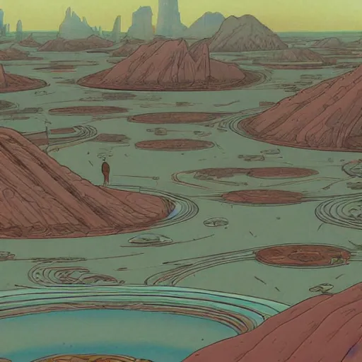 Prompt: a martian colony, digital painting by moebius, daniel taylor, darius puia, and studio ghibli