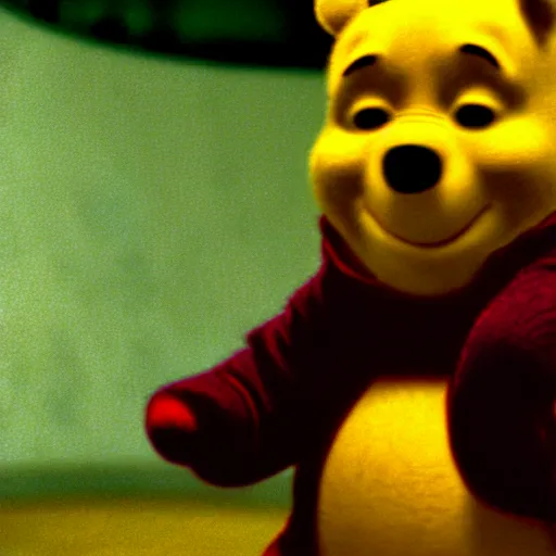 Image similar to Winnie the Pooh as Morpheus in The Matrix (1999), Film Still, 35mm dramatic lighting, cinematic, deep focus, styleframe,