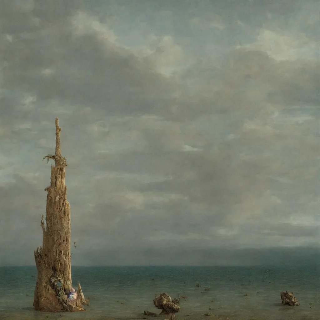 Prompt: a single colorful!! simple! ( sea ) fungus tower clear empty sky, a high contrast!! ultradetailed photorealistic painting by franz sedlacek, jan van eyck, pedro correa, hard lighting, masterpiece, png