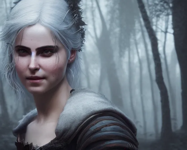 Image similar to 5 5 mm portrait photo of a real life ciri with a long face scar across her left cheek, in a magical forest. dark atmosphere. art by greg rutkowski. highly detailed 8 k. intricate. lifelike. soft light. nikon d 8 5 0.