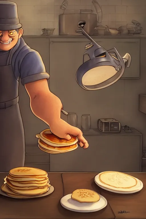 Image similar to mick cave making pancakes, animation pixar style, by pendleton ward, magali villeneuve, artgerm, rob rey and kentaro miura style, golden ratio, trending on art station