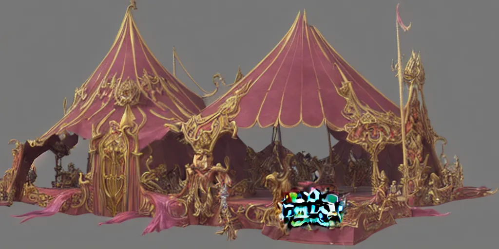 Prompt: a 3d sculpt of a baroque evil circus tent, world of warcraft, league of legends