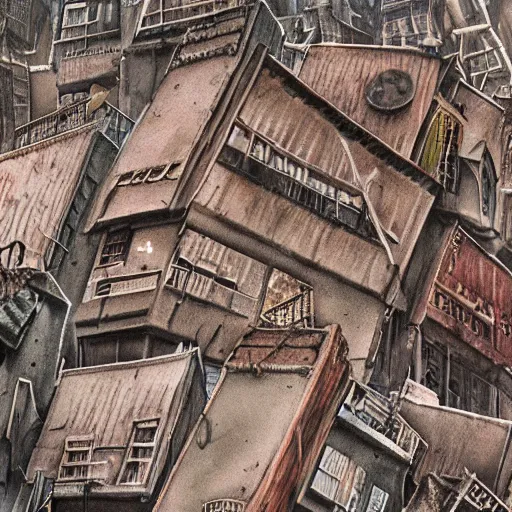 Image similar to extreme uhdr photorealistic photograp of your slum houses, fine details, highly detailed