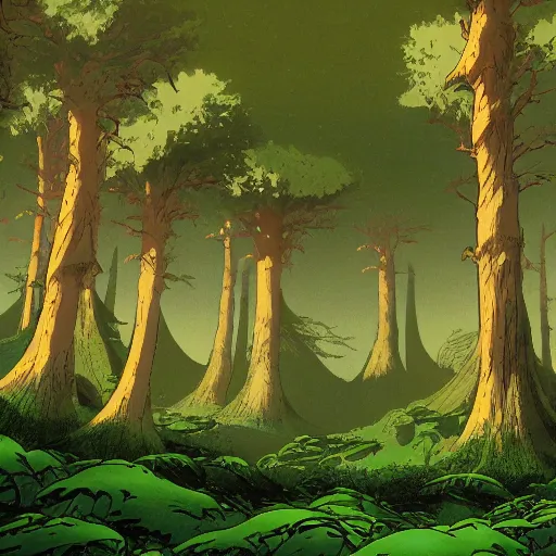 Image similar to green forest on mars, style of miyazaki, nausicaa,