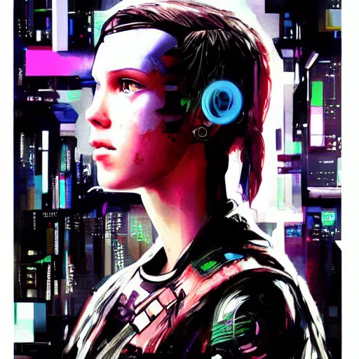 Image similar to Portrait of cyberpunk cyborg Millie Bobby Brown by Yoji Shinkawa