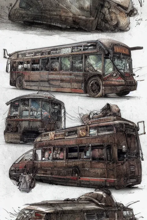 Prompt: bus concept art illustration by jean baptiste monge trending on artstation