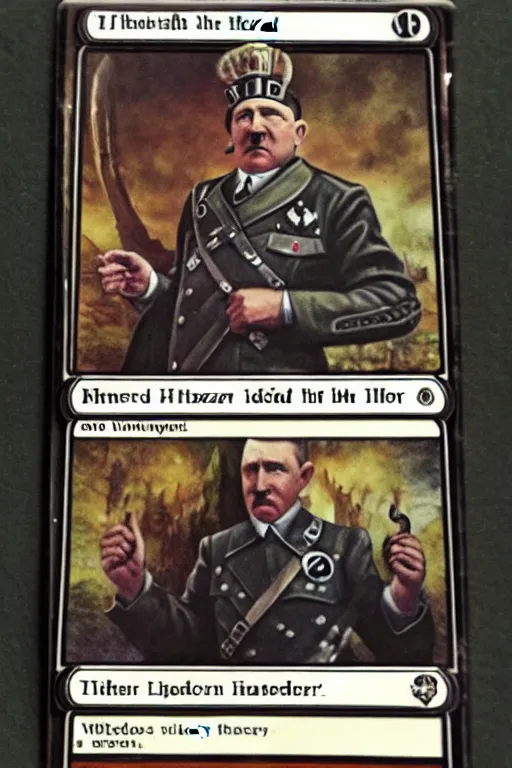 Image similar to a photo showing a magic the gathering card in it's full glory, depicting adolf hitler as a wizzard, 8 k, ultra realistic,