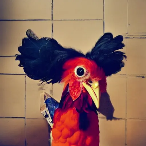 Image similar to photography cute chicken dressed as an inmate