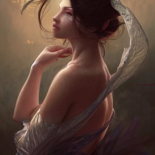 Image similar to portrait of a nymph, D&D, fantasy, highly detailed, digital painting, artstation, smooth, sharp focus, illustration, art by artgerm and greg rutkowski and alphonse mucha