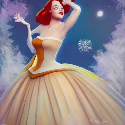 Image similar to digital painting of Emma Stone as a Disney princess wearing snow white's dress, Pixar style, professional studio lightening, volumetric lightening, photorealism by Tristan Eaton Stanley Artgerm and Tom Bagshaw