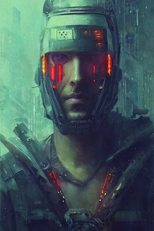 Prompt: soldier from blade runner 2 0 4 9, cyberpunk futuristic neon. decorated with traditional japanese ornaments by ismail inceoglu dragan bibin hans thoma greg rutkowski alexandros pyromallis nekro rene maritte illustrated, perfect face, fine details, realistic shaded, fine - face, pretty face