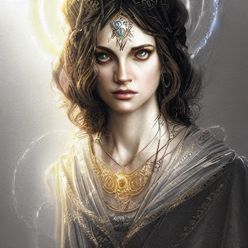 Prompt: Portrait of Hecate, goddess of magic, intricate, cinematic lighting, highly detailed, digital painting, artstation, concept art, smooth, sharp focus, illustration, art by Artgerm and Greg Rutkowski, Cgsociety