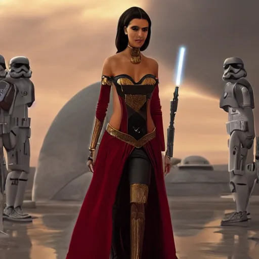 Image similar to victoria justice with kim kardashian body as princess padme in star wars episode 3, 8 k resolution, cinematic lighting, anatomically correct