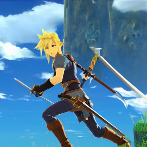 Image similar to Cloud Strife in The Legend of Zelda Breath of the Wild