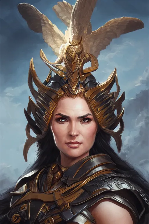 Image similar to amazon valkyrie athena, d & d, fantasy, portrait, highly detailed, headshot, digital painting, trending on artstation, concept art, sharp focus, illustration, art by artgerm and greg rutkowski and magali villeneuve