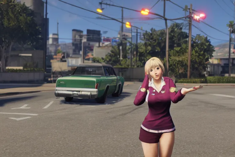 Image similar to Mari ohara from love live in GTA5, game screenshot