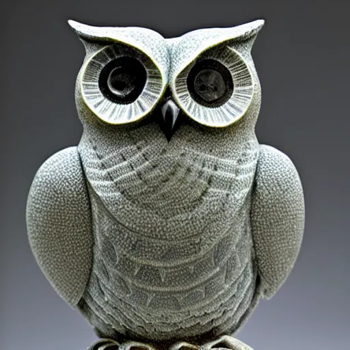 Prompt: symmetrical detailed sculpture of an owl, made of Flubber