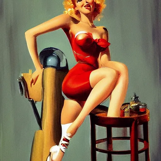 Image similar to a painting in the style of gil elvgren and in the style of pascal blanche.