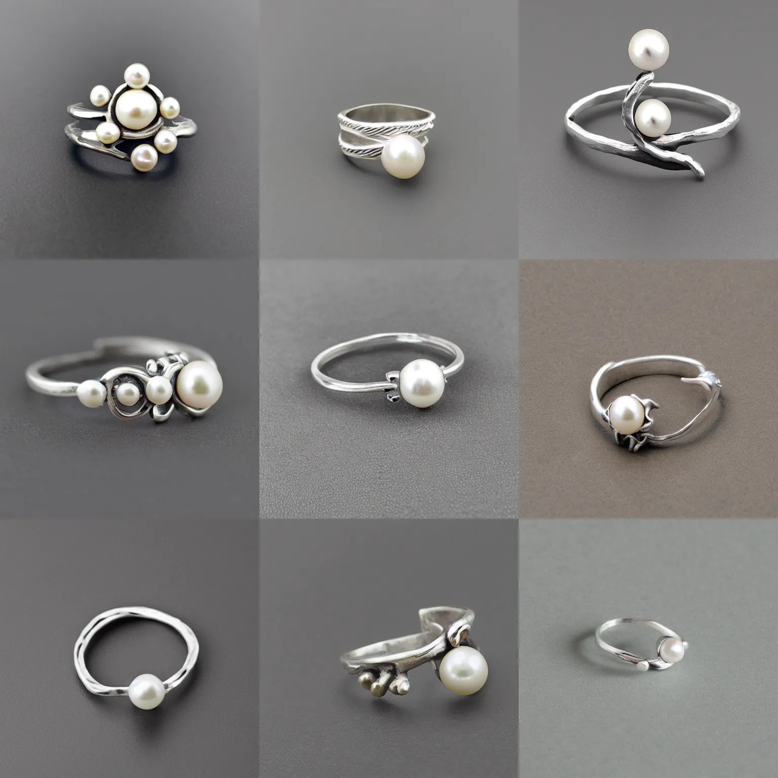 Prompt: “thin sterling silver ring with a small pearl in the middle, the prongs holding the pearl are the fingers of two frogs, one long frog stretched out on the right and another stretched out on the left, high quality product image”