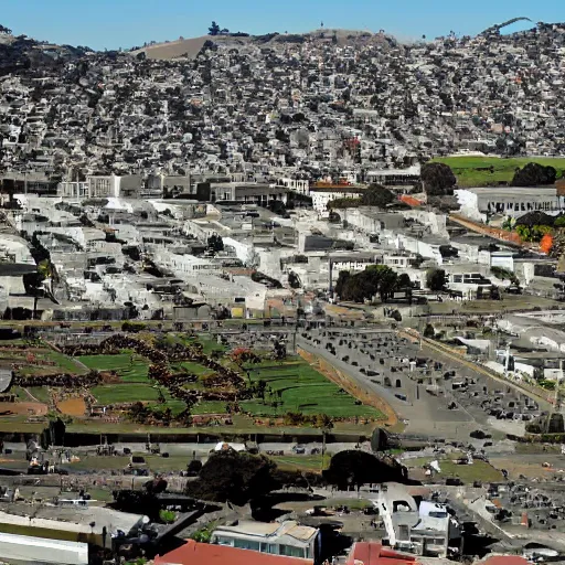 Prompt: san francisco mission dolores park wasteland after nuclear exchange