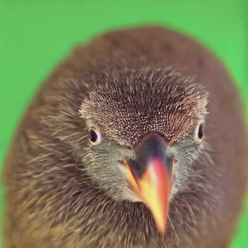 Image similar to a kiwi bird with a wooly hat, 35mm photograph