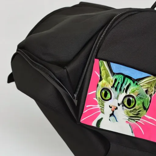 Prompt: cat inside a travel bag sticking its head out painted by matisse