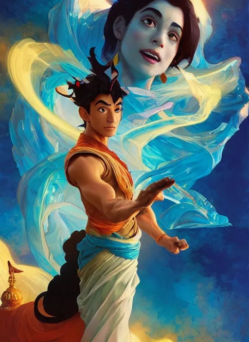 Prompt: aladdin, orange spike aura in motion, floating pieces, painted art by tsuyoshi nagano, greg rutkowski, artgerm, alphonse mucha, spike painting