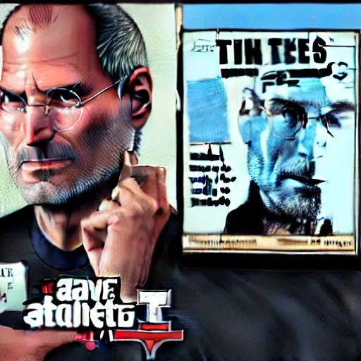 Prompt: steve jobs as a gta v cover art