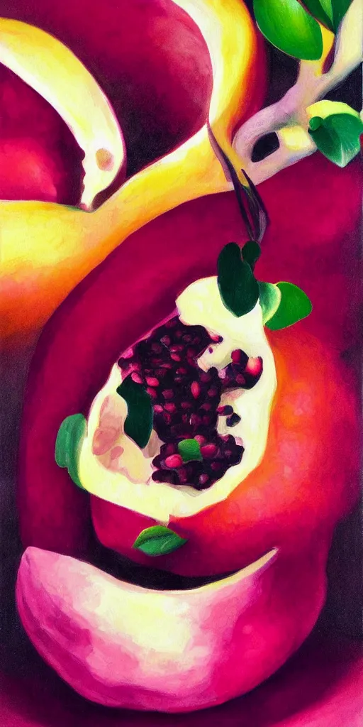 Prompt: pomegranate, georgia o'keefe painting, romantic, feminine, curvy