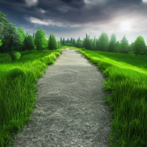 Prompt: A beautiful hyper realistic detailed photo of the grassy road to heaven, trending on artstation, artstationHD, artstationHQ, unreal engine