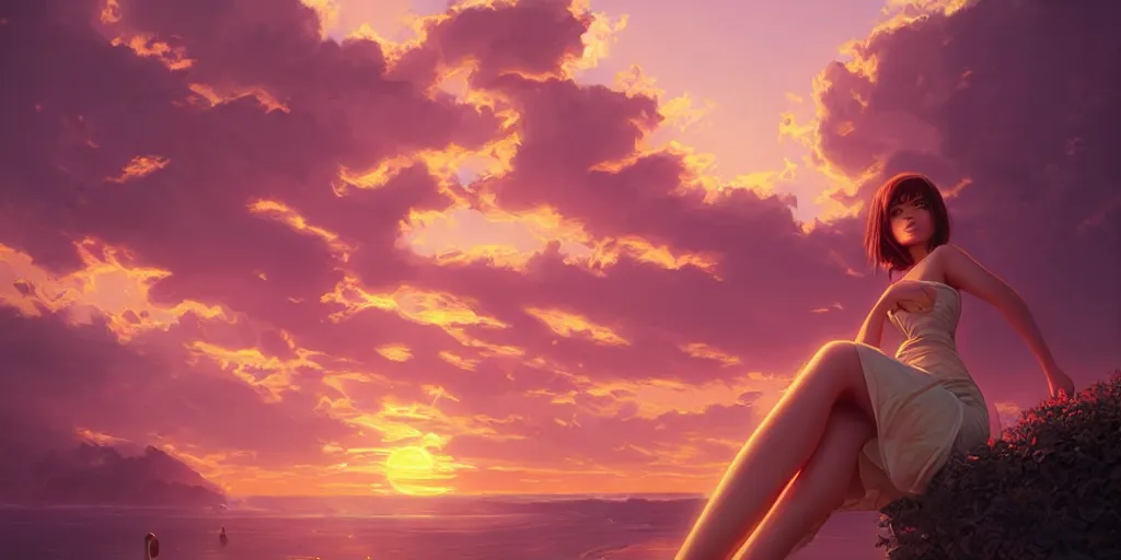 Prompt: dreamlike luxury sunset, pale pink and gold, art by artgerm, ilya kuvshinov, 8 k realistic, hyperdetailed, beautiful lighting, detailed background, depth of field, frostbite 3 engine, cryengine,