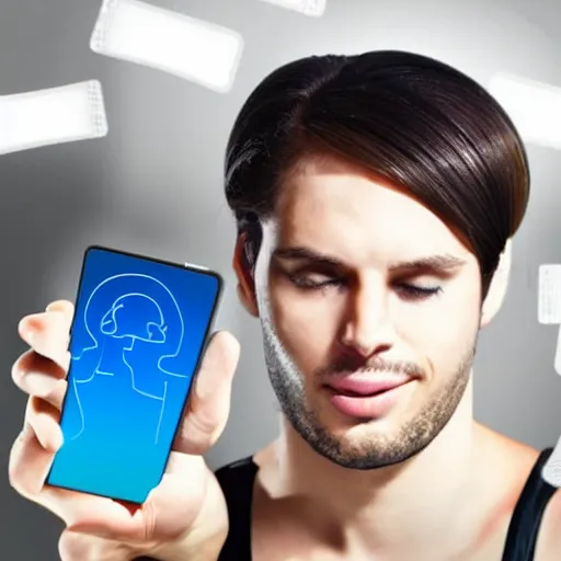 Prompt: a male android with a wi - fi connected brain