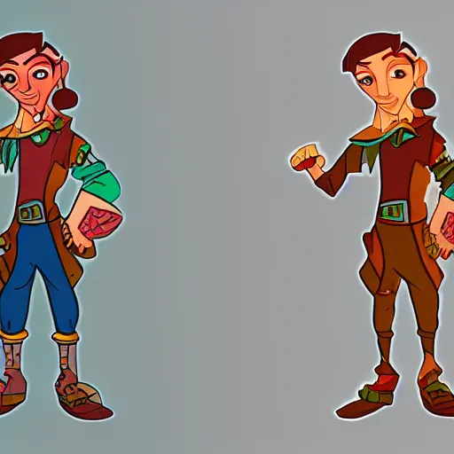 Prompt: character design of a stylized explorator and cartographer in a disney character style