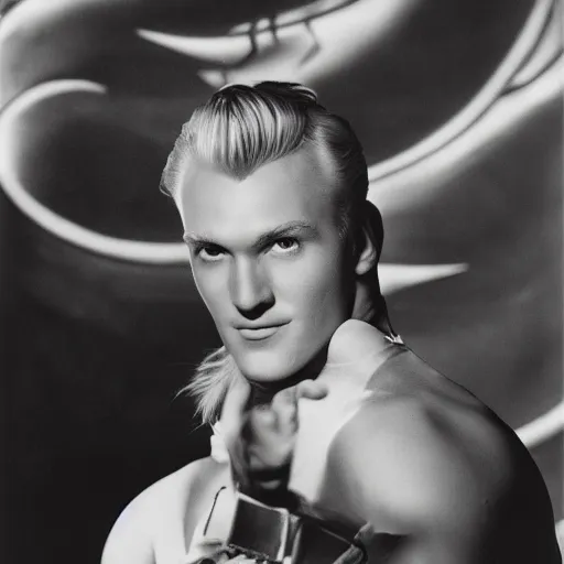 Prompt: Candid portrait photograph of Flash Gordon taken by Cecil Beaton