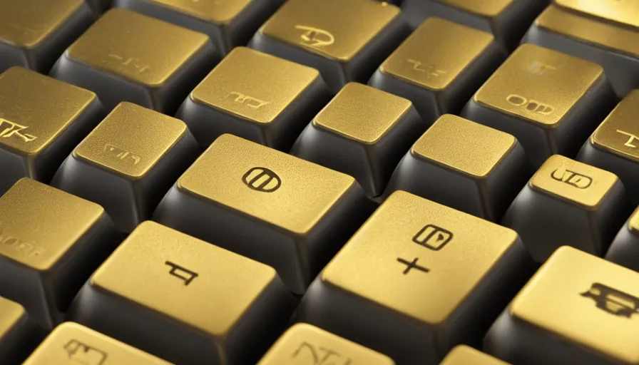 Prompt: a keyboard made of gold, 4k photography,