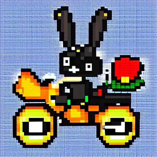 Prompt: bunny on a motorcycle, pixel art, cute