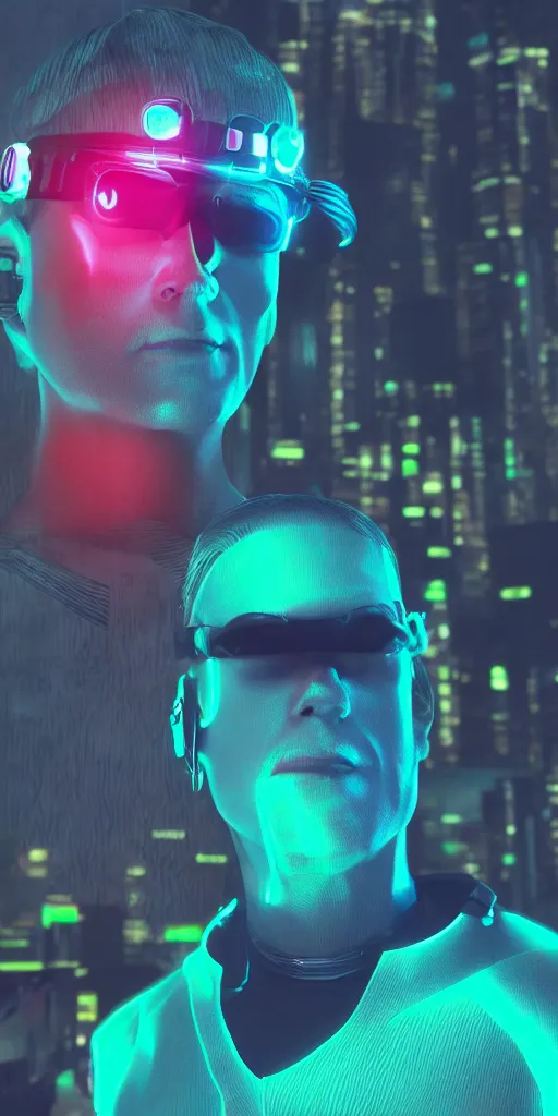 Prompt: cyberpunk neon man with visor ultrarealism