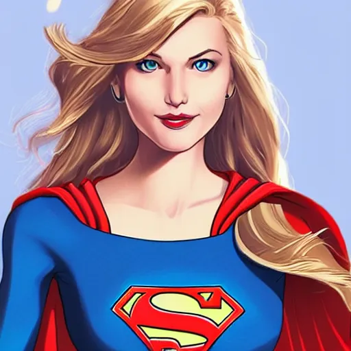 Prompt: supergirl from dc comics, high detail, 4k, smooth texture, beautiful, blonde hair, blue eyes, artgerm, casual lighting, artstation,