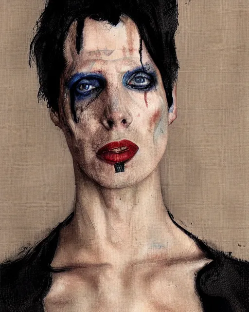 Image similar to portrait of marylin manson by greg rutkowski in the style of egon schiele