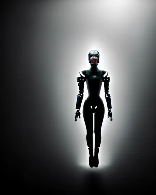 Image similar to black and white high quality photo of a beautiful futuristic dancing female posthuman-cyborg looking into a sci-fi mirror:: volumetric lighting, liminal space, brutalism, foggy, dreamy, hyperdetailed, bokeh, photorealistic, cinematic, masterpiece, Metropolis, elegant, dark, octane render, 8K, in the style of Dora Maar and Man Ray