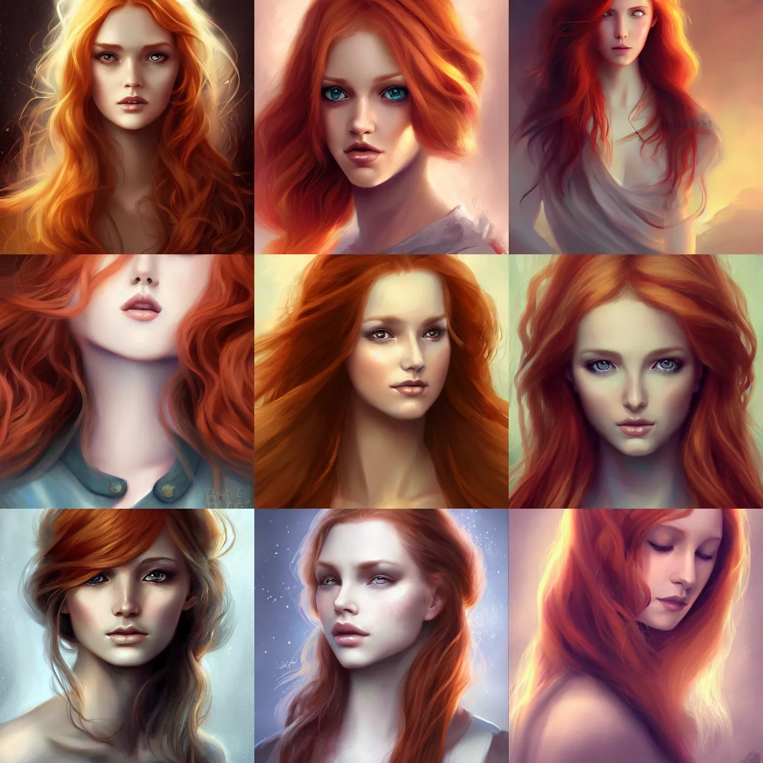 Prompt: Beautiful woman with long ginger hair by Charlie Bowater, digital fantasy portrait