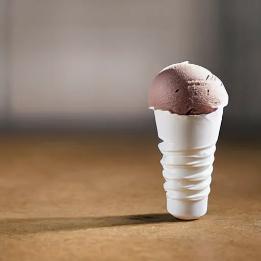 Image similar to a glowing, levitating ice cream cone with semitransparent ice cream containing a tungsten filament